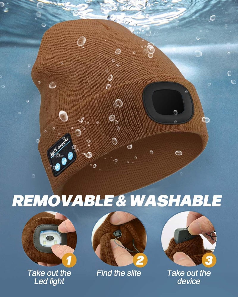 MOXTOYU Bluetooth Beanie with Light, USB Rechargeable LED Headlamp Winter Hat, Christmas Stocking Stuffers Gifts for Men Women - Image 4